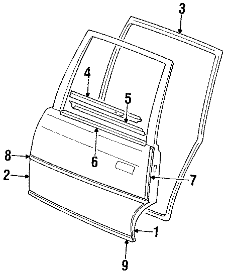 Diagram REAR DOOR. DOOR & COMPONENTS. EXTERIOR TRIM. for your GMC