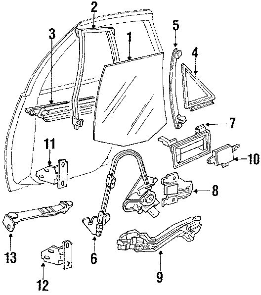 Diagram REAR DOOR. GLASS & HARDWARE. LOCK & HARDWARE. for your 2021 Chevrolet Spark   