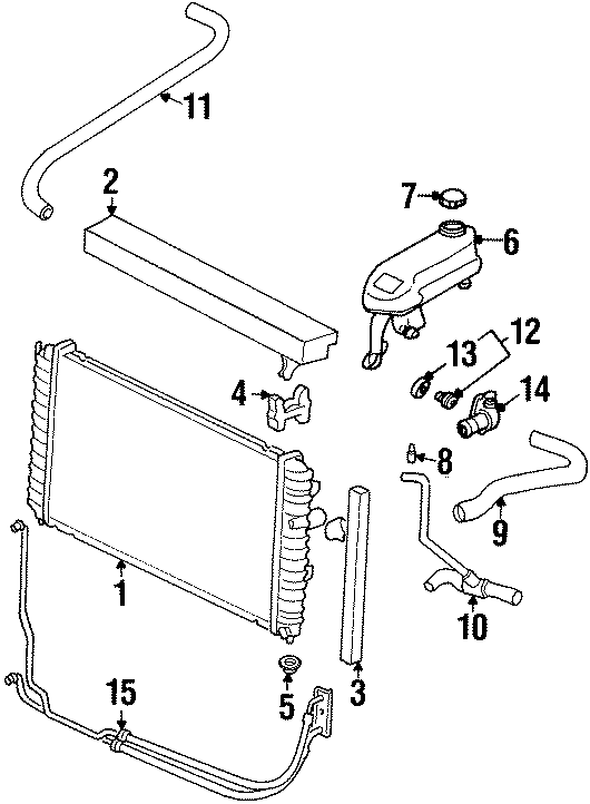 Diagram RADIATOR & COMPONENTS. for your 2013 GMC Sierra 2500 HD 6.0L Vortec V8 FLEX A/T RWD WT Crew Cab Pickup Fleetside 