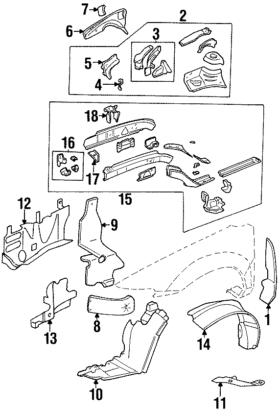 Diagram FENDER. STRUCTURAL COMPONENTS & RAILS. for your 2019 GMC Sierra 2500 HD 6.0L Vortec V8 A/T RWD Base Extended Cab Pickup Fleetside 