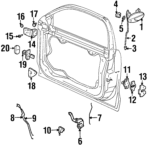 Diagram FRONT DOOR. LOCK & HARDWARE. for your 2006 GMC Sierra 3500 6.0L Vortec V8 M/T 4WD SLT Extended Cab Pickup Fleetside 