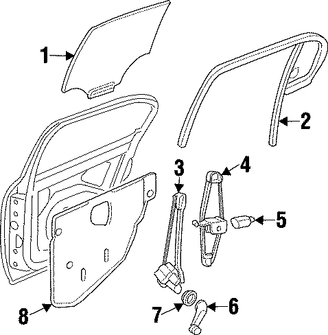 Diagram REAR DOOR. GLASS & HARDWARE. for your 2021 Chevrolet Spark  LS Hatchback 