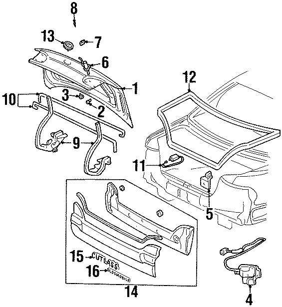 Diagram TRUNK LID. LID & COMPONENTS. for your Oldsmobile Cutlass  