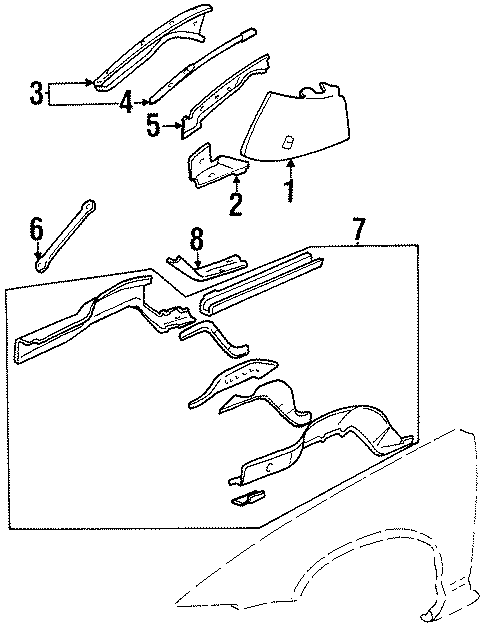 Diagram FENDER. STRUCTURAL COMPONENTS & RAILS. for your 2021 GMC Sierra 2500 HD 6.6L V8 A/T RWD Base Standard Cab Pickup 