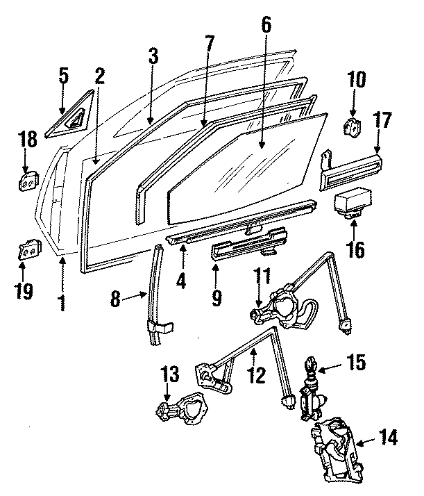 Diagram FRONT DOOR. DOOR & COMPONENTS. GLASS & HARDWARE. for your 2013 Chevrolet Spark 1.2L Ecotec A/T LS Hatchback 