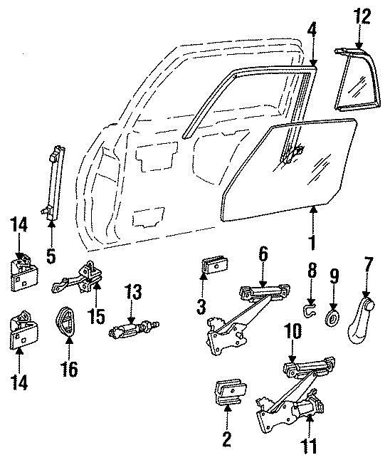 Diagram REAR DOOR. GLASS & HARDWARE. for your 2014 Chevrolet Spark  LT Hatchback 