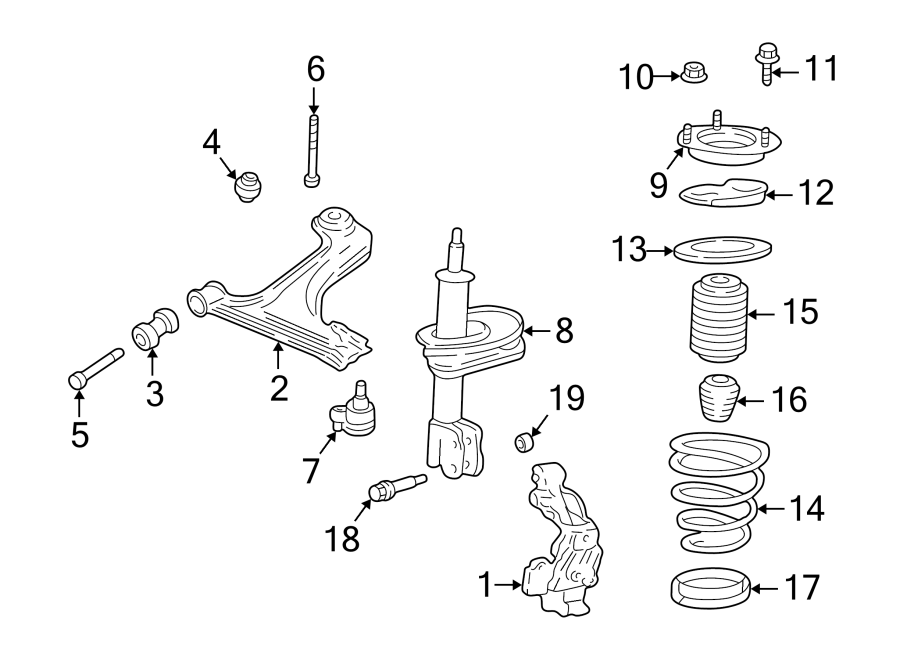 Diagram FRONT SUSPENSION. SUSPENSION COMPONENTS. for your 2018 Chevrolet Equinox  Premier Sport Utility 