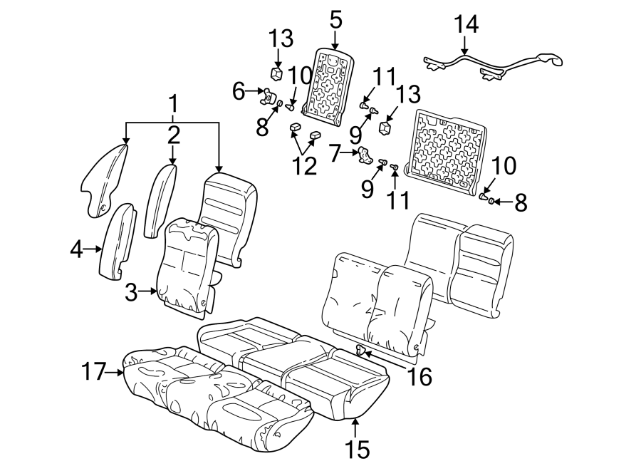 Diagram SEATS & TRACKS. REAR SEAT COMPONENTS. for your Chevrolet