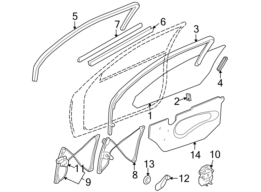 Diagram Glass & hardware. for your 2013 Chevrolet Spark 1.2L Ecotec A/T LS Hatchback 