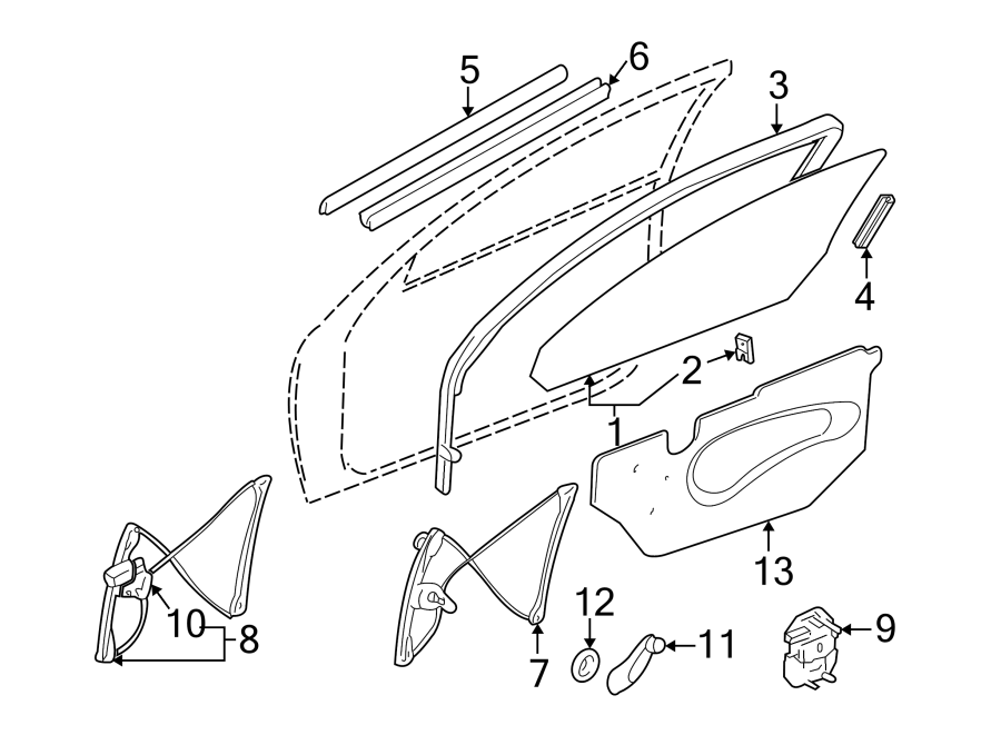 Diagram FRONT DOOR. GLASS & HARDWARE. for your 2015 Chevrolet Spark  LS Hatchback 