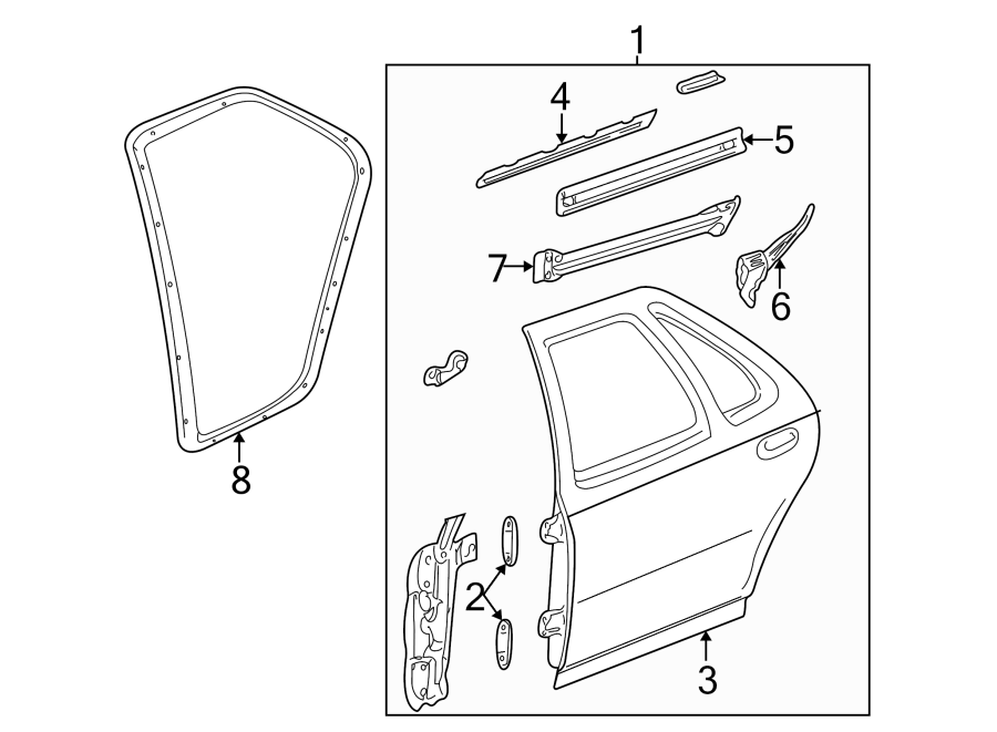 Diagram REAR DOOR. DOOR & COMPONENTS. for your 2021 Buick Enclave    