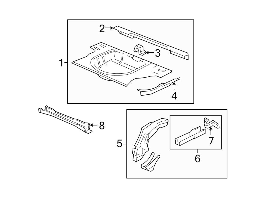 Diagram REAR BODY & FLOOR. FLOOR & RAILS. for your 2024 Chevrolet Camaro  LT1 Convertible 