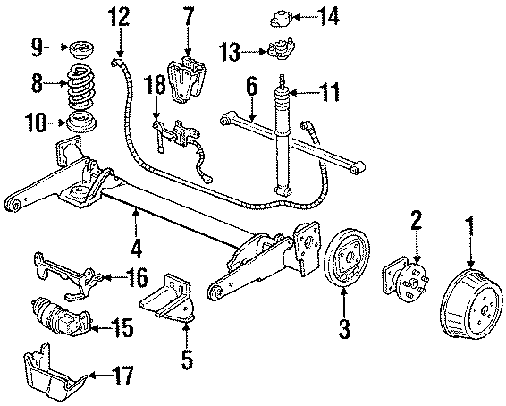 Diagram REAR SUSPENSION. BRAKE COMPONENTS. SUSPENSION COMPONENTS. for your 2002 GMC Sierra 2500 HD 6.0L Vortec V8 M/T RWD SL Standard Cab Pickup Fleetside 