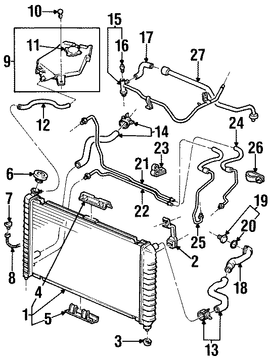 Diagram RADIATOR & COMPONENTS. for your Oldsmobile Silhouette  