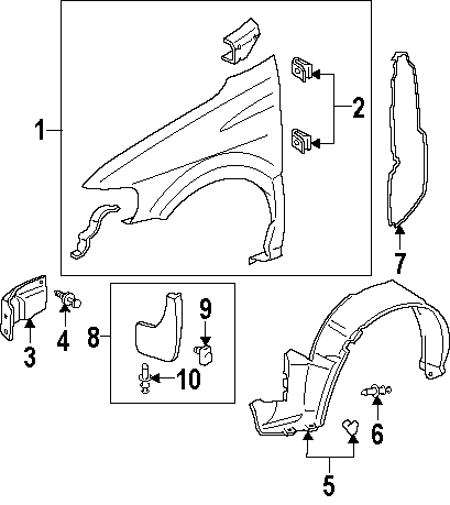 EXTERIOR TRIM. FENDER & COMPONENTS. Diagram