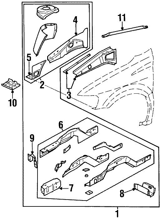 Diagram FENDER. STRUCTURAL COMPONENTS & RAILS. for your 2012 GMC Sierra 2500 HD 6.6L Duramax V8 DIESEL A/T RWD WT Standard Cab Pickup Fleetside 