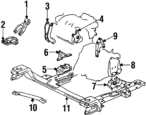 Diagram ENGINE / TRANSAXLE. ENGINE & TRANS MOUNTING. for your 2011 GMC Sierra 2500 HD 6.0L Vortec V8 FLEX A/T 4WD SLT Crew Cab Pickup 