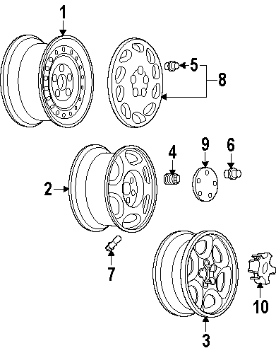 Diagram WHEELS. COVERS & TRIM. for your 2003 Chevrolet Trailblazer   