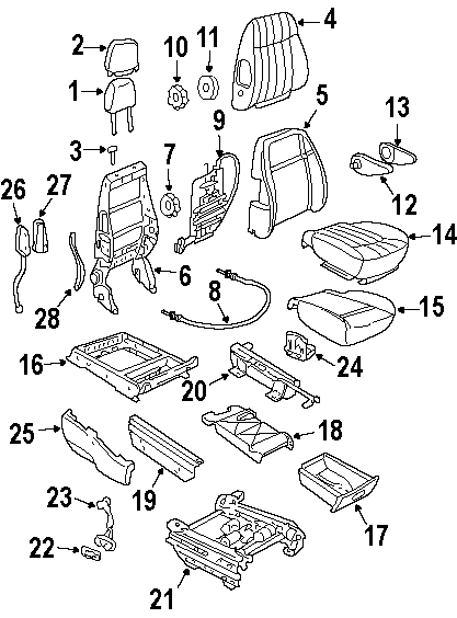 Diagram SEATS & TRACKS. FRONT SEAT COMPONENTS. for your 2017 GMC Sierra 2500 HD 6.6L Duramax V8 DIESEL A/T 4WD SLE Standard Cab Pickup Fleetside 