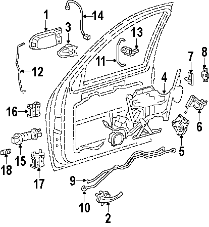 Diagram FRONT DOOR. LOCK & HARDWARE. for your 2006 GMC Sierra 3500 6.0L Vortec V8 M/T 4WD SLT Extended Cab Pickup Fleetside 