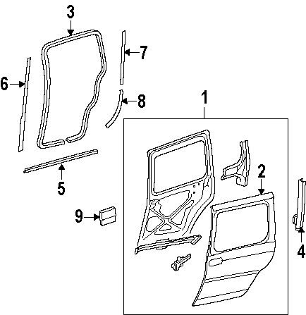 Diagram SIDE LOADING DOOR. DOOR & COMPONENTS. for your 2024 Buick Enclave    