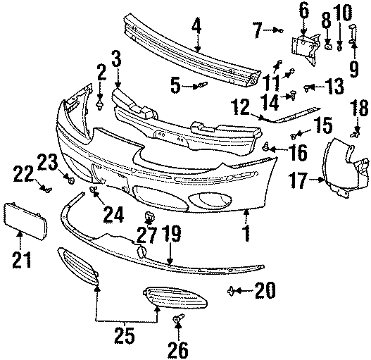 Diagram FRONT BUMPER. BUMPER & COMPONENTS. for your 2021 GMC Sierra 2500 HD 6.6L V8 A/T RWD SLE Standard Cab Pickup Fleetside 