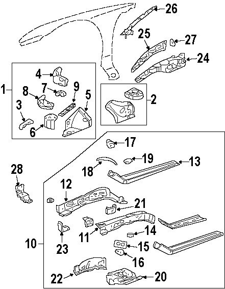 Diagram FENDER. STRUCTURAL COMPONENTS & RAILS. for your 2015 GMC Sierra 2500 HD 6.6L Duramax V8 DIESEL A/T 4WD SLE Standard Cab Pickup Fleetside 