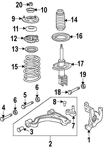 Diagram FRONT SUSPENSION. SUSPENSION COMPONENTS. for your Cadillac