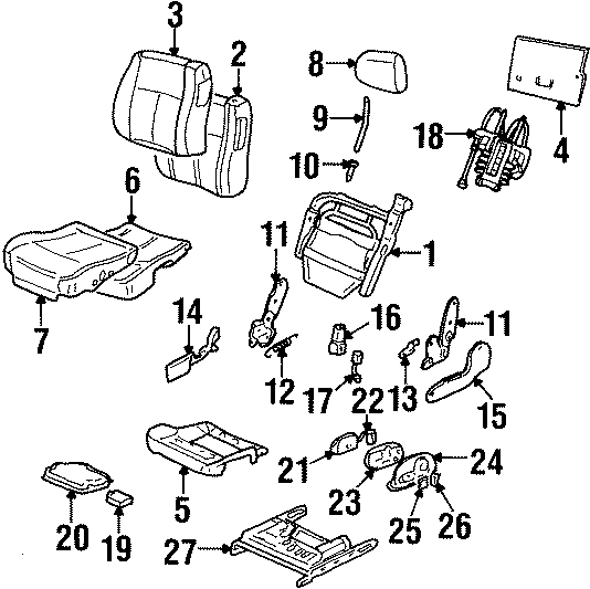 Diagram SEATS & TRACKS. FRONT SEAT COMPONENTS. for your 2007 GMC Sierra 2500 HD 6.0L Vortec V8 A/T 4WD SLE Extended Cab Pickup 