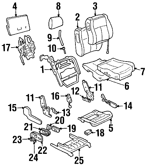 Diagram SEATS & TRACKS. FRONT SEAT COMPONENTS. for your 2007 GMC Sierra 2500 HD 6.0L Vortec V8 A/T 4WD SLE Extended Cab Pickup 