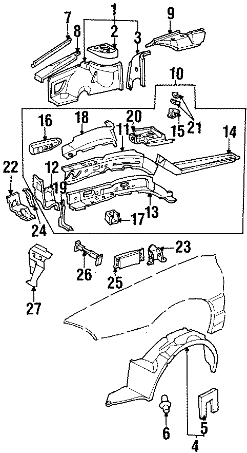 Diagram FENDER. STRUCTURAL COMPONENTS & RAILS. for your 2011 GMC Sierra 2500 HD 6.6L Duramax V8 DIESEL A/T 4WD SLE Standard Cab Pickup 