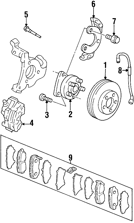 FRONT SUSPENSION. BRAKE COMPONENTS. Diagram