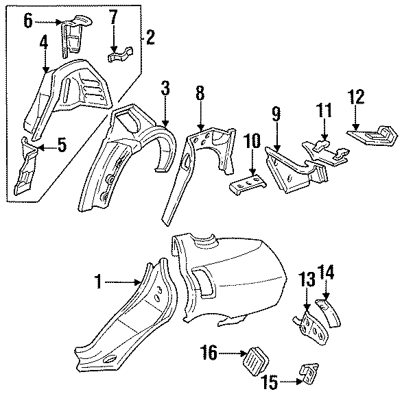 Diagram QUARTER PANEL. INNER STRUCTURE. for your 2005 Chevrolet Express 1500   