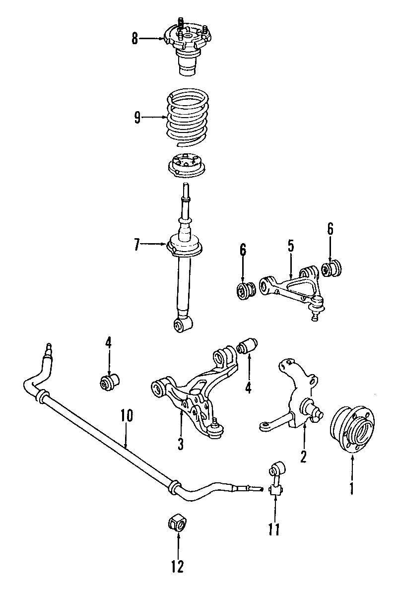 Diagram FRONT SUSPENSION. LOWER CONTROL ARM. STABILIZER BAR. SUSPENSION COMPONENTS. UPPER CONTROL ARM. for your 2012 Mazda MX-5 Miata   