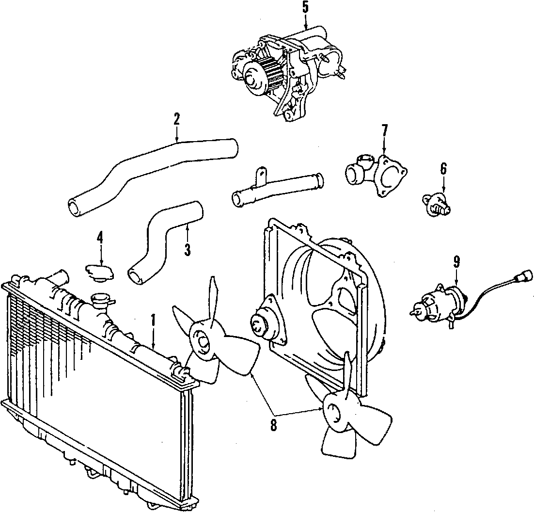 Diagram COOLING SYSTEM. COOLING FAN. RADIATOR. WATER PUMP. for your 1993 Toyota Corolla   