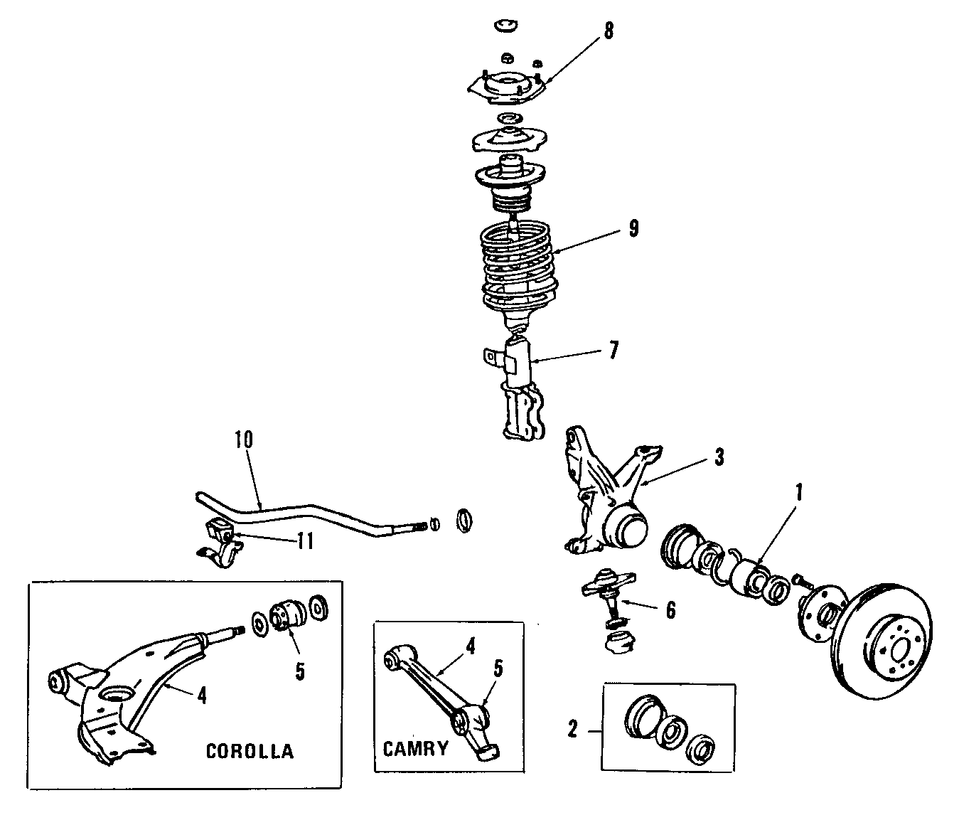 Diagram FRONT SUSPENSION. LOWER CONTROL ARM. STABILIZER BAR. SUSPENSION COMPONENTS. for your 1995 Toyota Paseo   