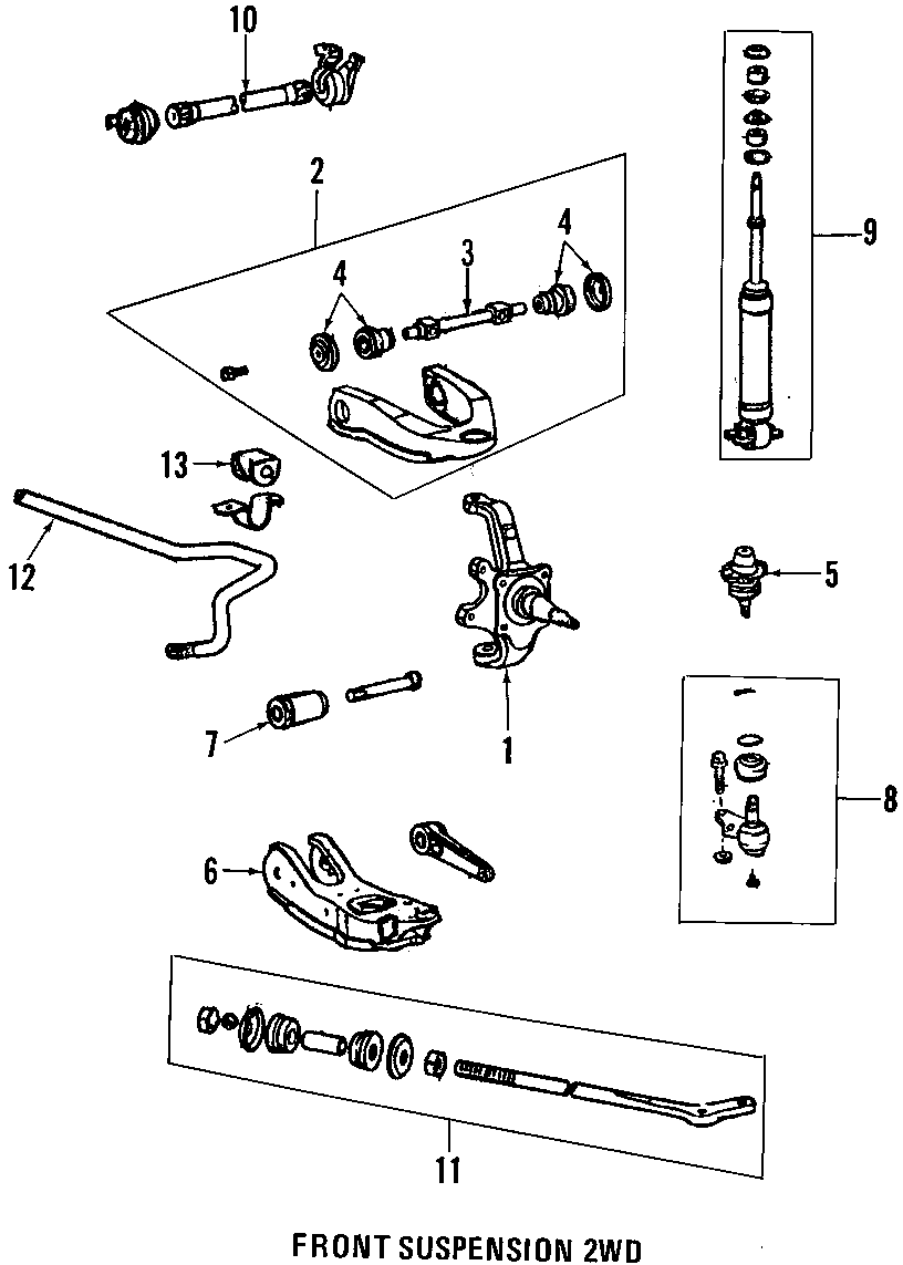 Diagram FRONT SUSPENSION. LOWER CONTROL ARM. STABILIZER BAR. SUSPENSION COMPONENTS. UPPER CONTROL ARM. for your 2025 Toyota Corolla   