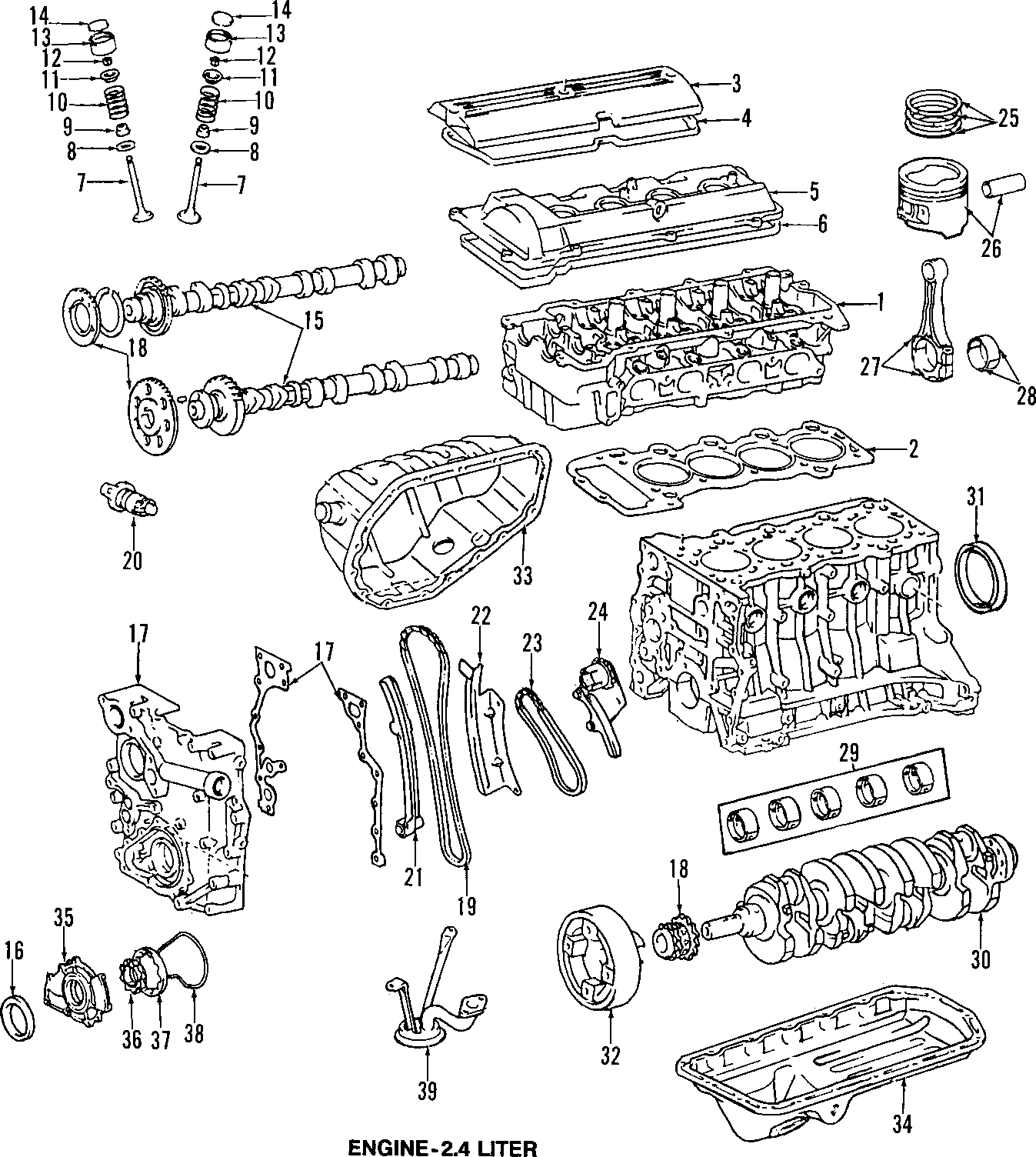 Diagram CAMSHAFT & TIMING. CRANKSHAFT & BEARINGS. CYLINDER HEAD & VALVES. LUBRICATION. MOUNTS. PISTONS. RINGS & BEARINGS. for your Toyota