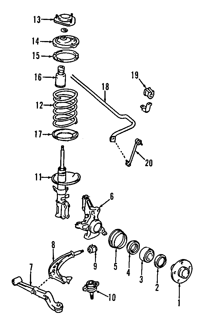 Diagram FRONT SUSPENSION. LOWER CONTROL ARM. STABILIZER BAR. SUSPENSION COMPONENTS. for your 1985 Toyota Tercel   