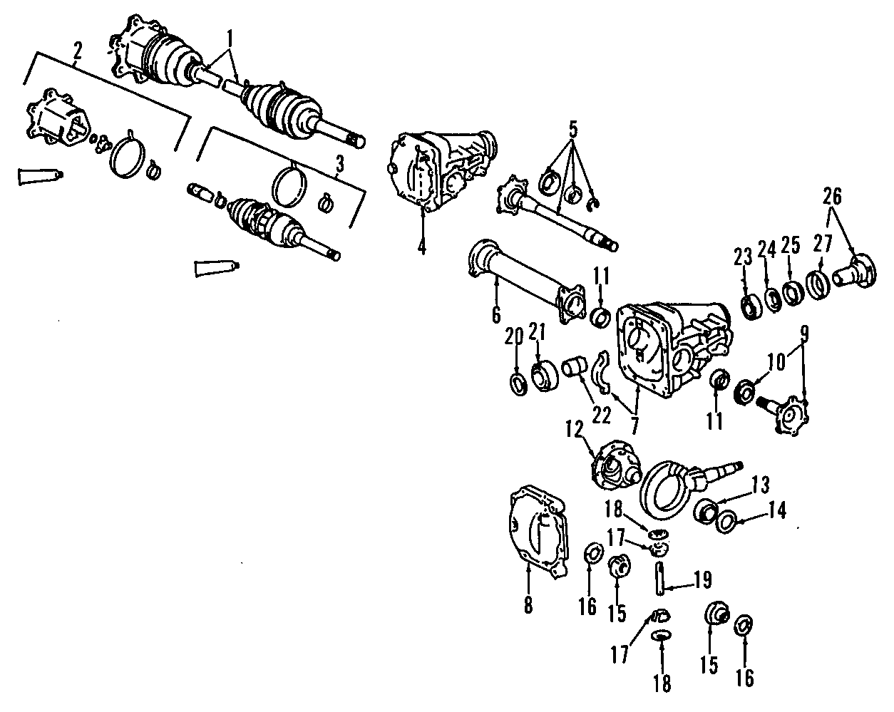 Diagram DRIVE AXLES. AXLE SHAFTS & JOINTS. DIFFERENTIAL. FRONT AXLE. PROPELLER SHAFT. for your Toyota