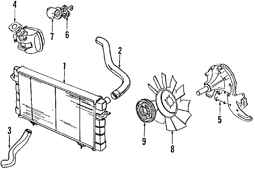 Diagram COOLING SYSTEM. COOLING FAN. RADIATOR. for your 1994 Land Rover Defender 90   