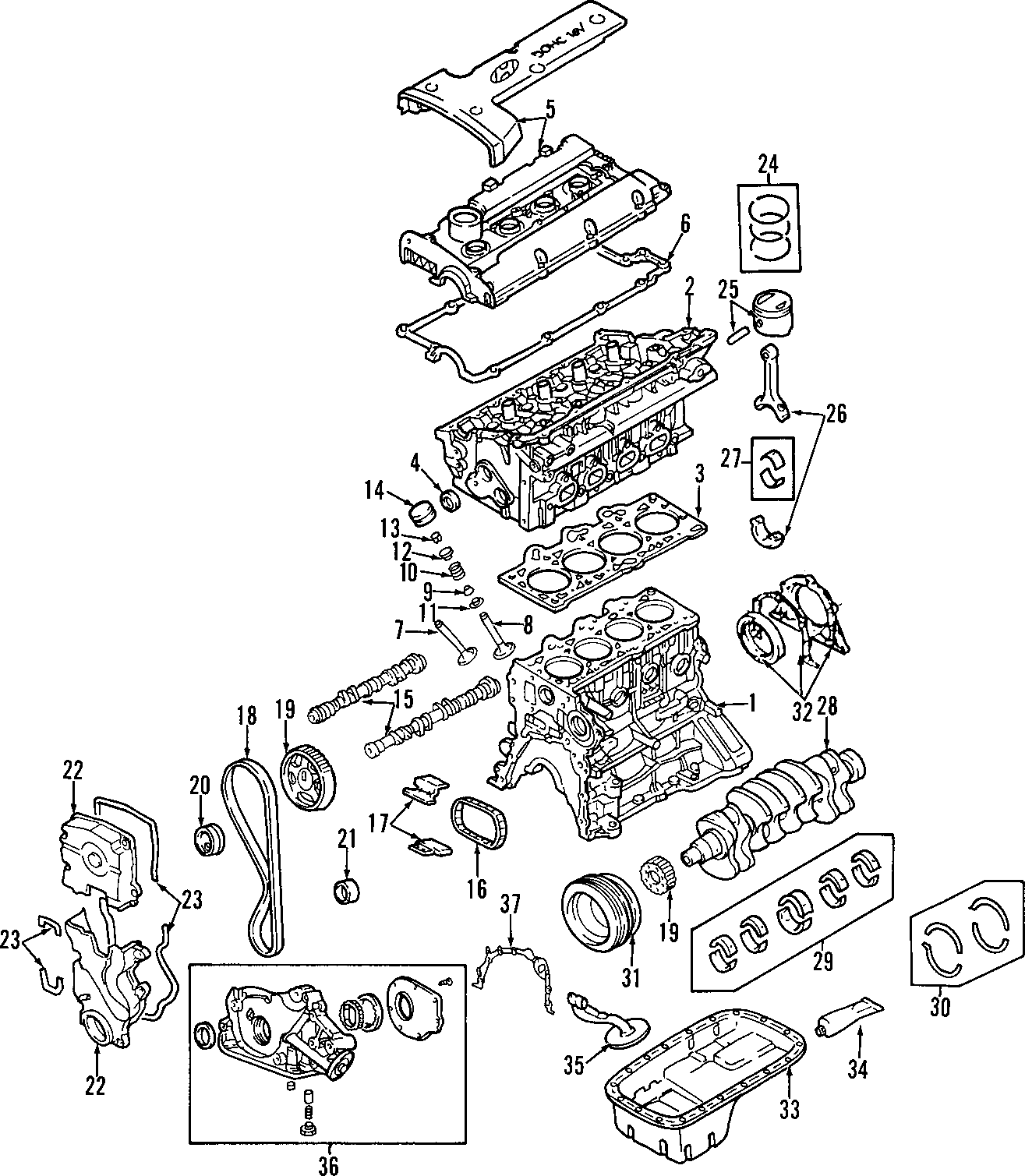 Diagram CAMSHAFT & TIMING. CRANKSHAFT & BEARINGS. CYLINDER HEAD & VALVES. LUBRICATION. MOUNTS. PISTONS. RINGS & BEARINGS. for your 2023 Hyundai Tucson   