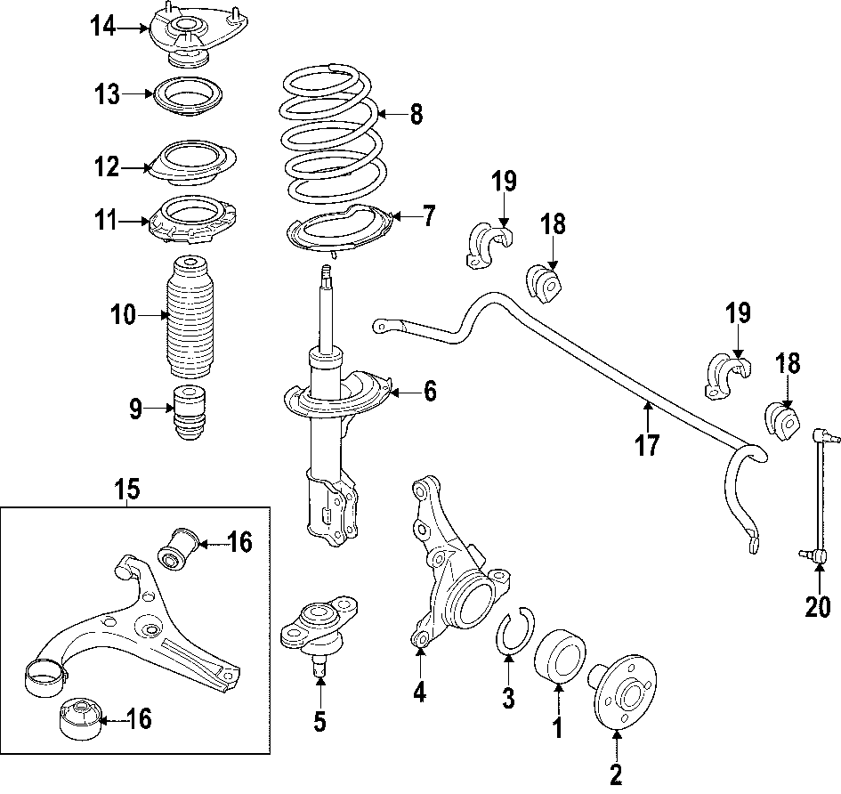 16FRONT SUSPENSION. LOWER CONTROL ARM. STABILIZER BAR. SUSPENSION COMPONENTS.https://images.simplepart.com/images/parts/motor/fullsize/F054050.png