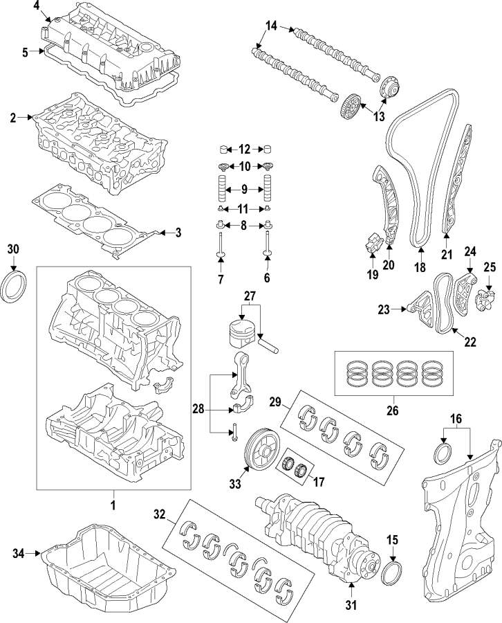 Diagram CAMSHAFT & TIMING. CRANKSHAFT & BEARINGS. CYLINDER HEAD & VALVES. LUBRICATION. MOUNTS. PISTONS. RINGS & BEARINGS. for your Genesis G70  Sport Prestige Sedan