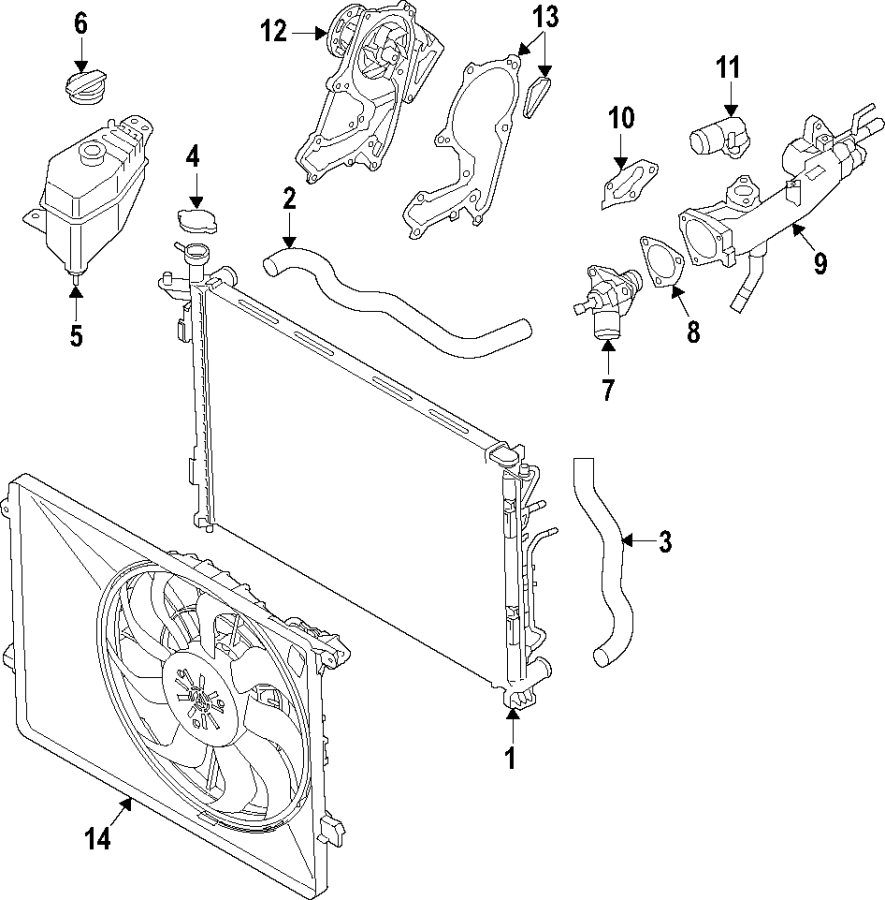 Diagram Cooling system. Cooling fan. Radiator. Water pump. for your Hyundai