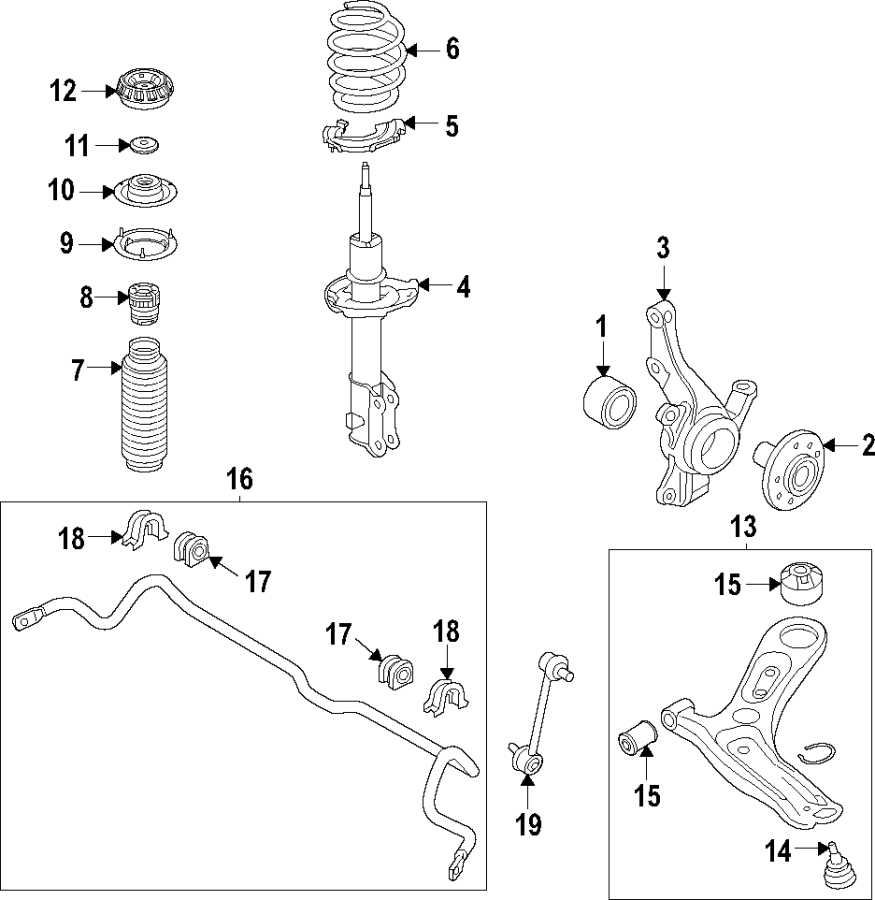 15Front suspension. Lower control arm. Stabilizer bar. Suspension components.https://images.simplepart.com/images/parts/motor/fullsize/F05L050.png