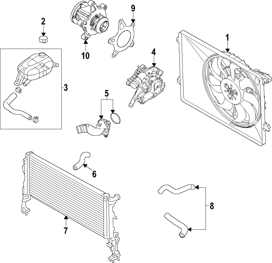 Cooling system. Cooling fan. Radiator. Water pump.https://images.simplepart.com/images/parts/motor/fullsize/F05M060.png