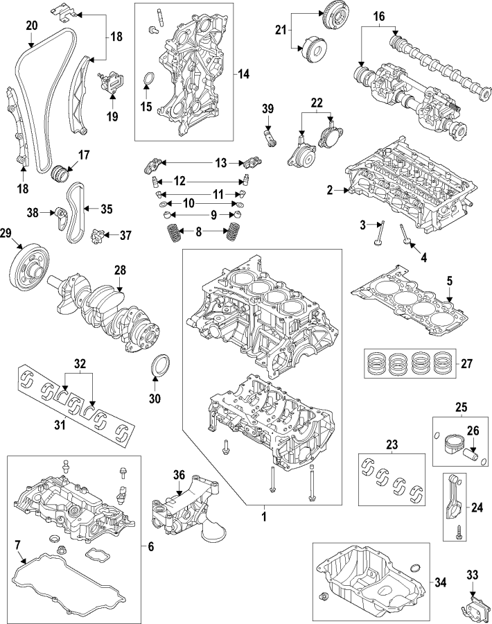 Diagram Camshaft & timing. Crankshaft & bearings. Cylinder head & valves. Lubrication. Mounts. Pistons. Rings & bearings. for your 2023 Hyundai Tucson   