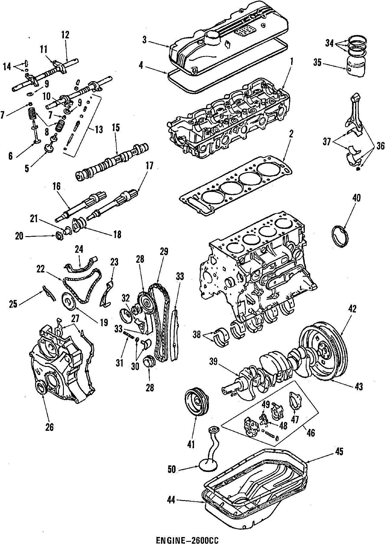 Diagram CAMSHAFT & TIMING. CRANKSHAFT & BEARINGS. CYLINDER HEAD & VALVES. LUBRICATION. MOUNTS. PISTONS. RINGS & BEARINGS. for your Dodge Conquest  