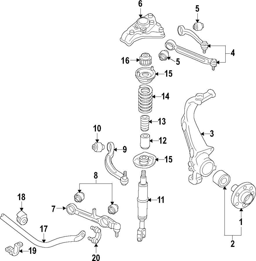 20Front suspension. Lower control arm. Ride control. Stabilizer bar. Suspension components.https://images.simplepart.com/images/parts/motor/fullsize/F20D030.png